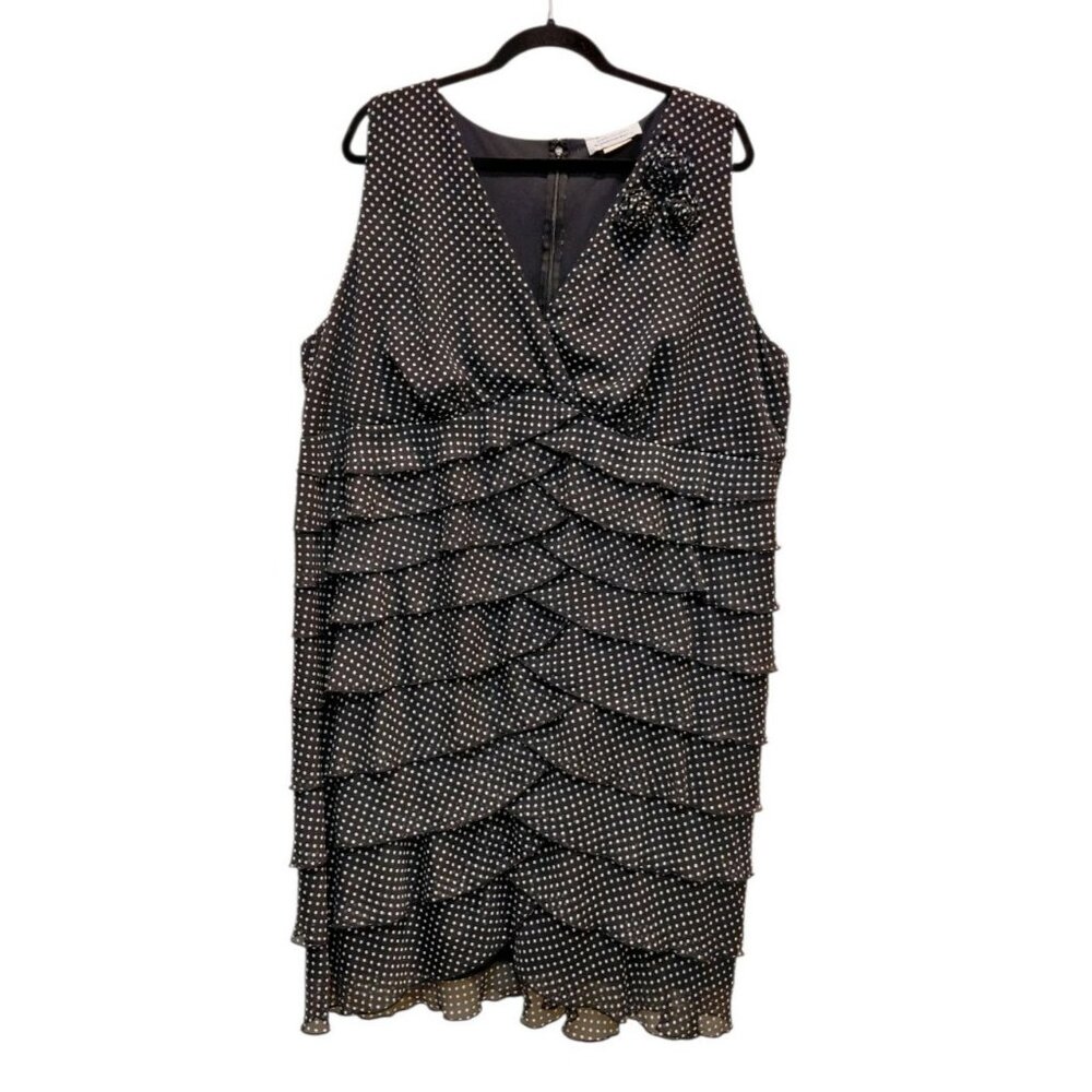 Sophisticates‎ by Jonathan Martin Tiered Ruffle Mini Dress Sz 24 Polka Dot Black